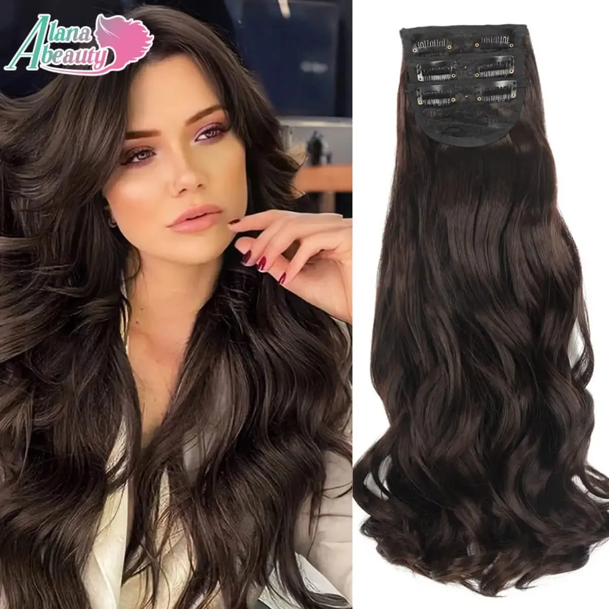 Synthetic Clip In Hair Extensions 3 PCS Full Head 20 Inch Long Curly Wavy Hair Pieces Natural Wavy For Women Girls Hair — image 2