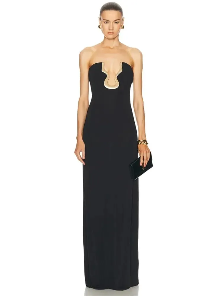 2025 Celebrity Women Sexy senza spalline Backless Nero Maxi lungo aderente vestito dalla fasciatura Elegante abito da sera per club — image 4
