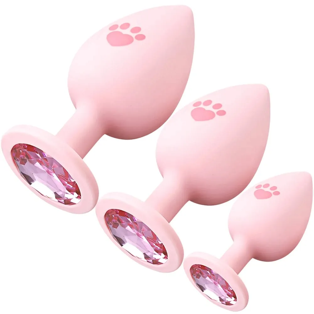 Soft Silicone Anal Plug Cat Paw Pattern 3 Sizes Butt Plug for Woman Men Gay Beginner Crystal Base Sex Toys For Adult Anal Dildo — image 1