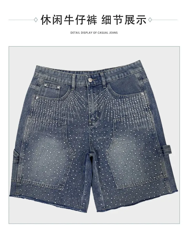 Pants Denim Men Jeans Knee Length Hot Drilling Vintage Washed High Waist Straight Trousers Y2k Streetwear Splice Casual 2026 — image 7