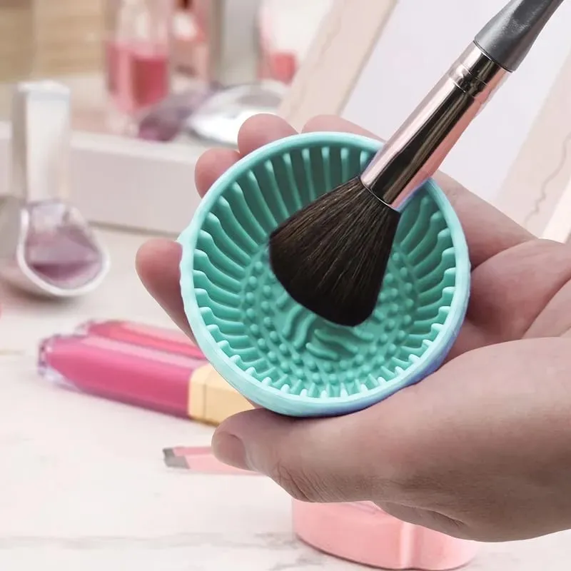 Silicone Makeup Brush Cleaner Bowl 1pcs Unscented Brush Cleaning Mat with Scrubber Pad for Eyebrow Blush Facial & Eye Brushes — image 1