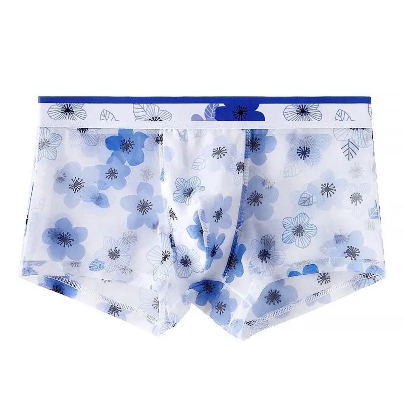 Men's Mesh Boxer Briefs Floral Print Ice Silk Underwear Ultra-Thin Transparent Breathable Soft High Stretch Quick-Dry Panties — image 13
