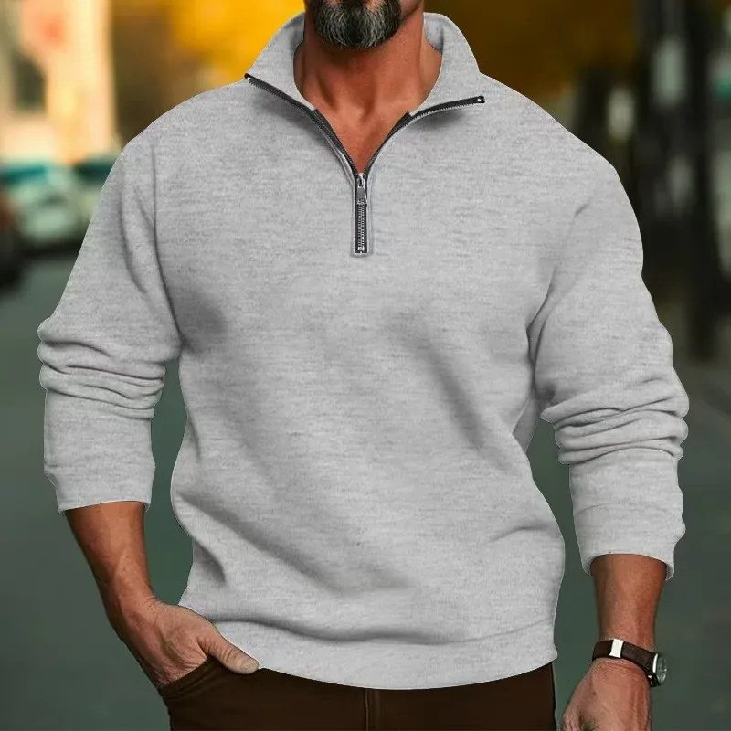 2026 Outdoor Men Zipper Sweatshirts Spring Quarter Zip Pullover Half Zipper Hoodie Men Gym Man Autumn Solid Men Sweatshirt Coat — image 11