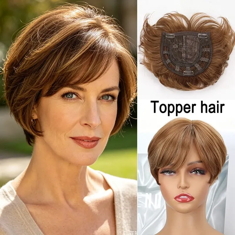Synthetic Short Toppers Hair for Women Fluffy Covering Volume Hair Pieces With Bangs Fake Hairpiece for Thin Hair — image 8
