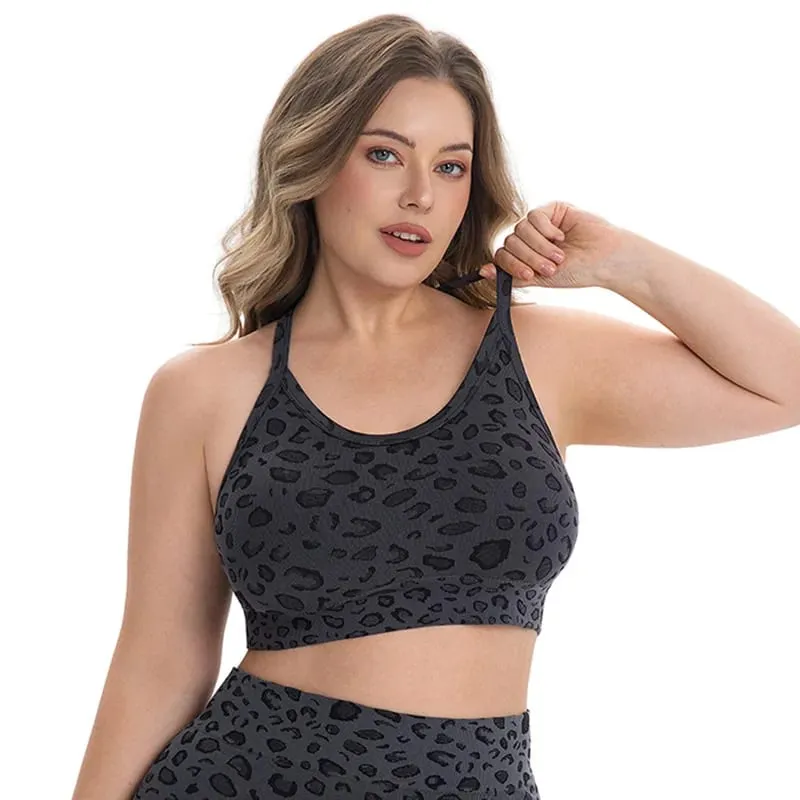 Women Plus Size Leopard Print Workout Set High Waist Tummy Control Shorts Padded Racerback Sports Bra 2PCS Gym Yoga Running Wear — image 9