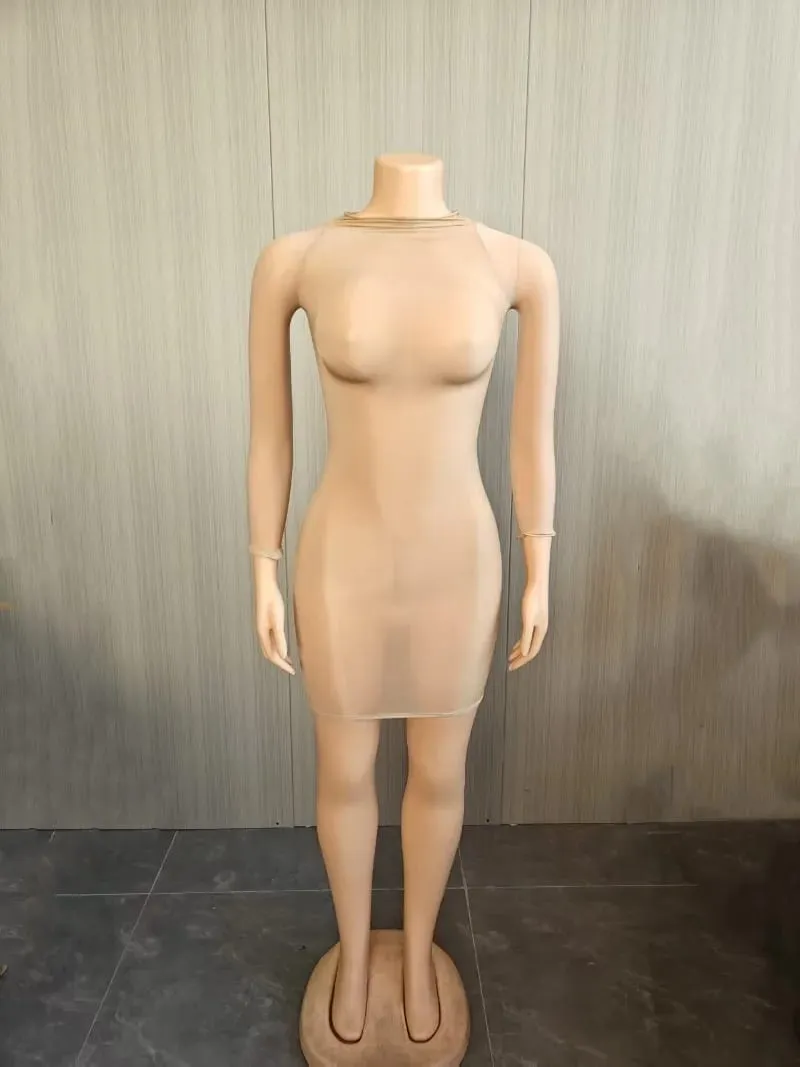 Oil Shiny Seamless Body Stockings Bodycon Mini Dress Women See Through O Neck Long Sleeve High Stretch Silky Glossy Clubwear — image 7