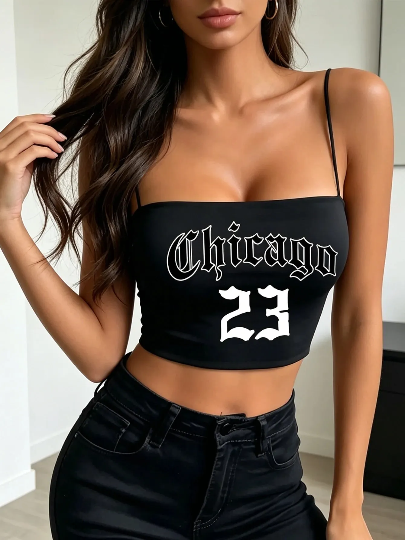 Lady Summer 'Chicago 23' Gothic-style Printed Thin Shoulder Strap Halter Top Y2K Retro Cool Girl Style Comfortable to Wear As — image 2