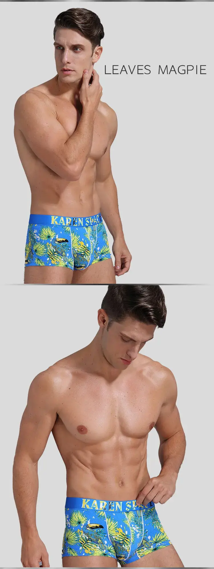Men's Breathable Ice Silk Printed Boxer Briefs Underwear Fashionable Male Panties Comfortable Calzoncillo Hombre