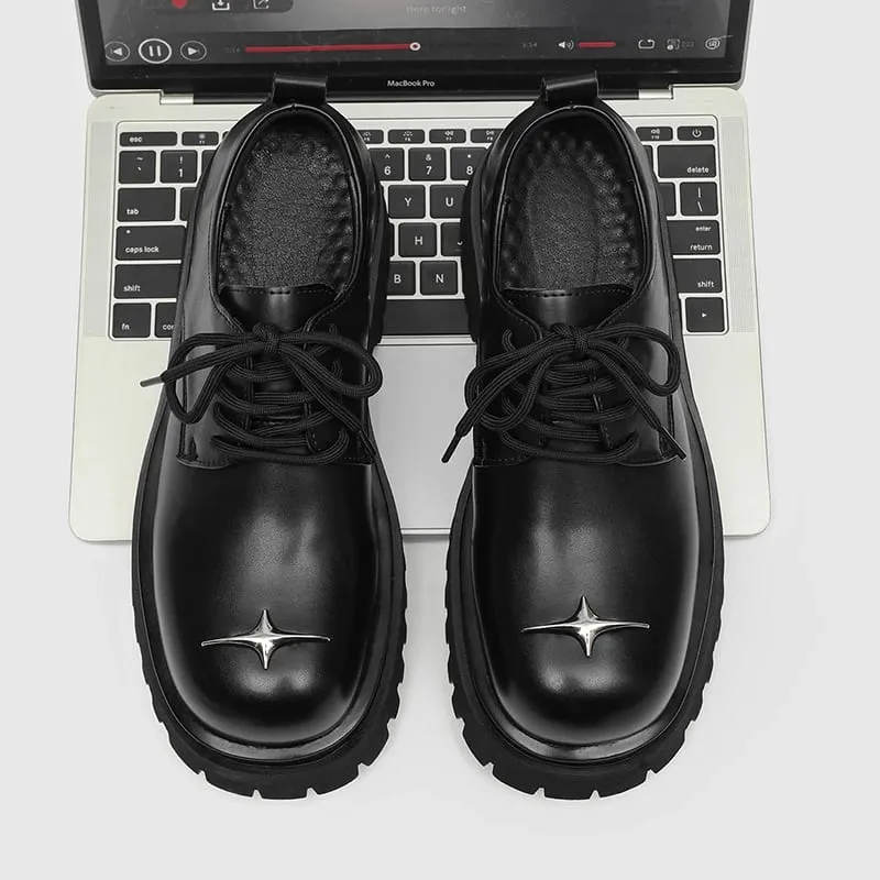 Men's Lace‑Up Platform Derby Shoes Metal Decor Chunky Sole Fashion Casual Footwear Non‑Slip Daily Walking Shoes — image 2