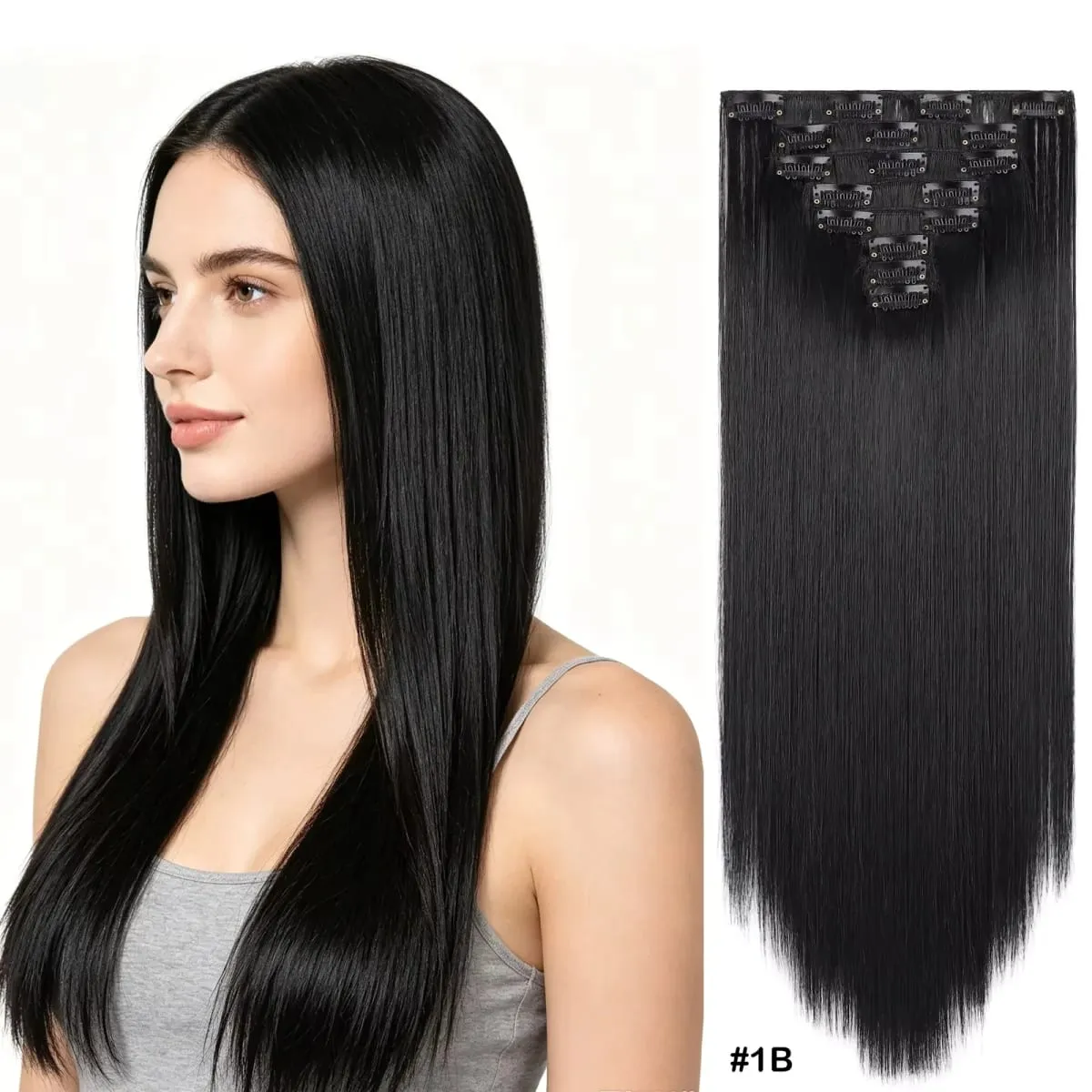 22Inch Long Straight Wavy Hair Extension 8Pcs/Set 17 Clips High Tempreture Synthetic Hairpiece Clip In Hair Extensions Cosplay — image 1