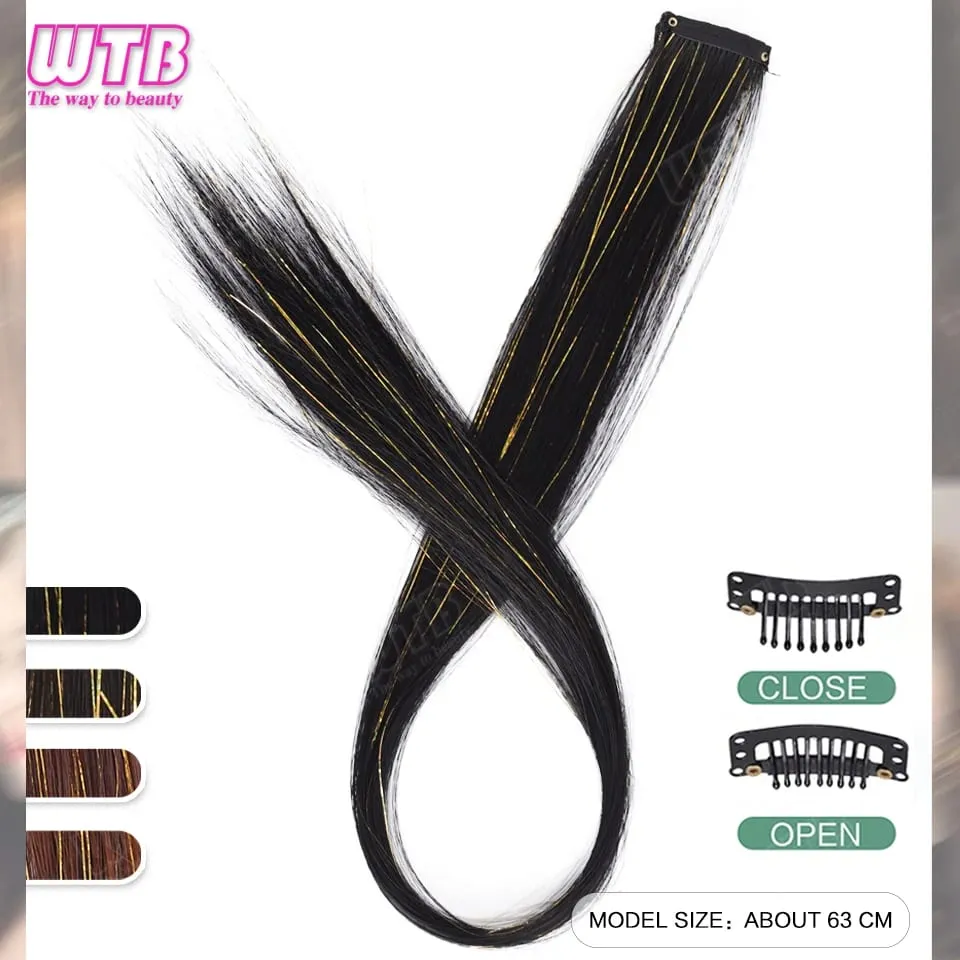 Synthetic Hair Extension Wig BB Clip Style Highlighted Laser Silk Straight Hair Extension Wig Suitable for Women's Daily Wear — image 5