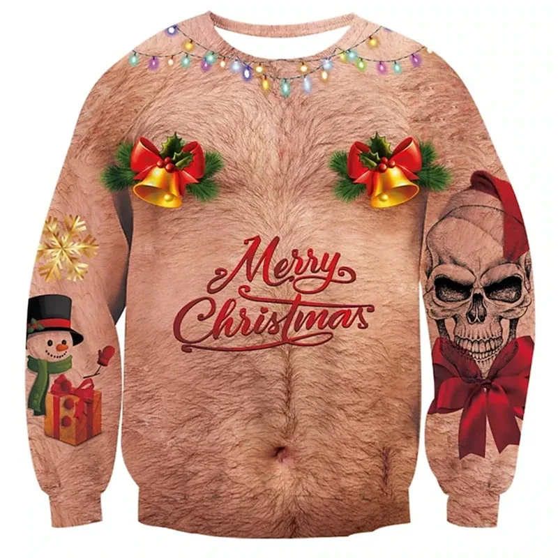 Christmas Ugly Sweater Funny 3D Printing Muscle Pattern Sweatshirts For Men New Fashion Pullover Party Cosplay Costume Xmas Gift — image 9