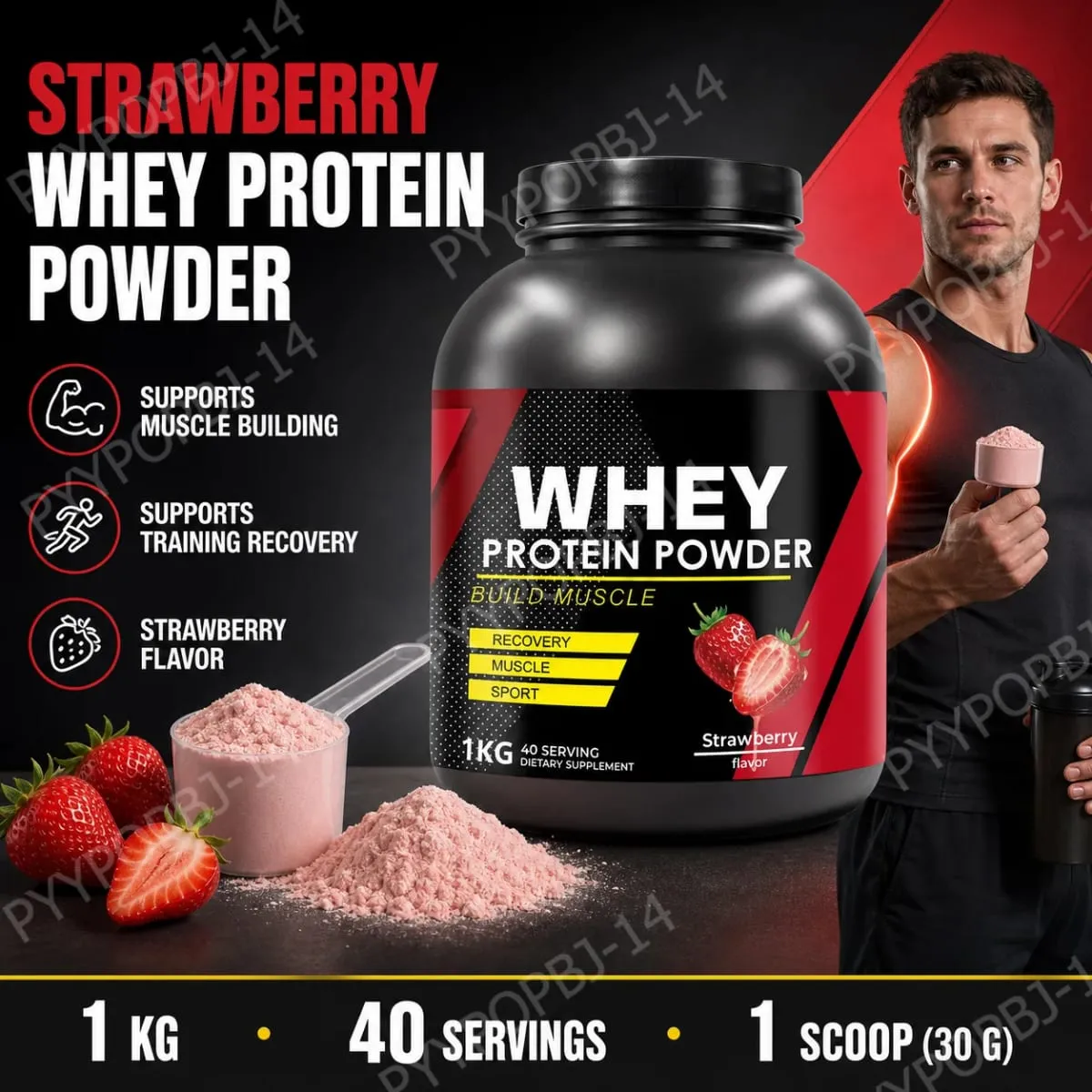 Strawberry Whey Protein Powder for Workout and Muscle Support Daily Protein Nutrition for Active Adults Sports Formula 1kg