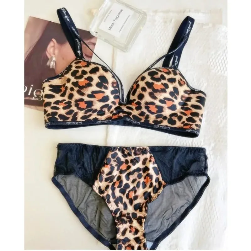 Stylish Leopard Print Seamless Wireless Lingerie Thin Comfortable Gather Small Breast Pretty Breast Shape Casual Wear S-XL Suit — image 2