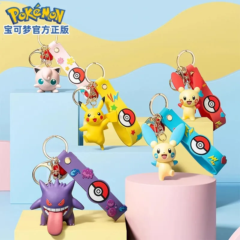 Genuine Pokemon Pikachu Keychain Gengar Morpeko Cubone Snorlax Mimikyu Anime Action Figure Toy Keyring Fragrance Pendant Gift — image 1