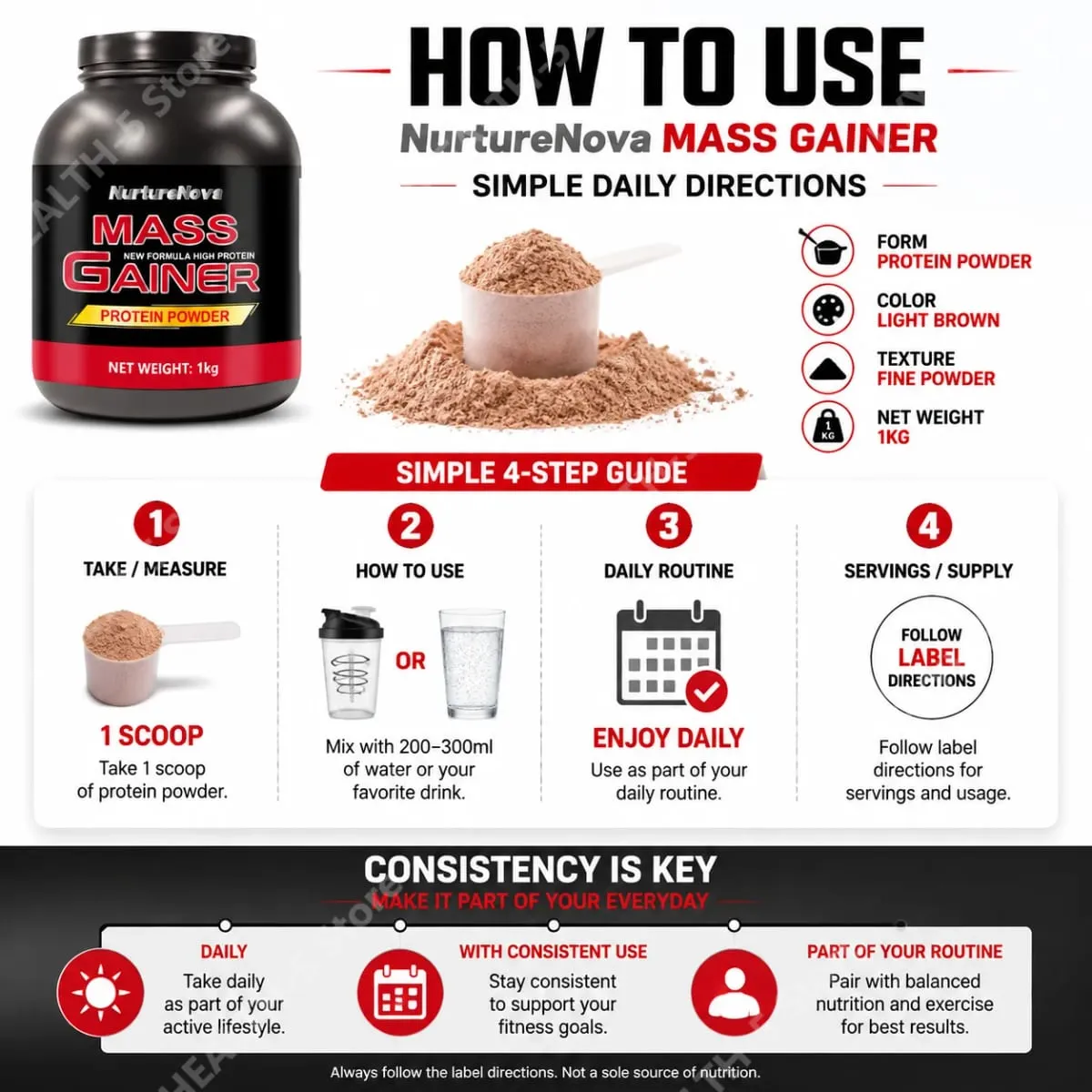 Mass Gainer Protein Powder NurtureNova New Formula High Protein for Muscle Building Support Sports Nutrition Supplement 1kg — image 7