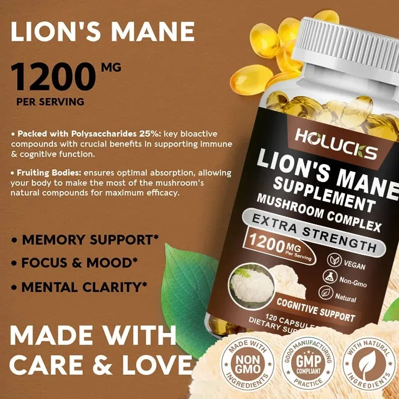 Premium Lion's Mane Mushroom Extract Supplement for Anxiety & Depression Calm Focus & Wellbeing Energy & Stress Non-GMO — image 6
