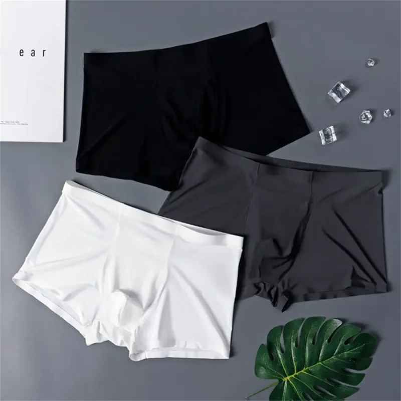 3PCS 고품질 남자의 얼음 실크 속옷 여름 얇은 통기성 원활한 팬티 섹시한 남성 속옷 플러스 크기 — image 2
