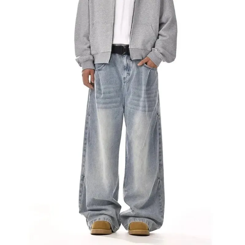 Mens Jeans Harajuku American Vintage Washed Cleanfit High Street Straight Loose Wide Leg Denim Pants Unisex Fashion Style New — image 10
