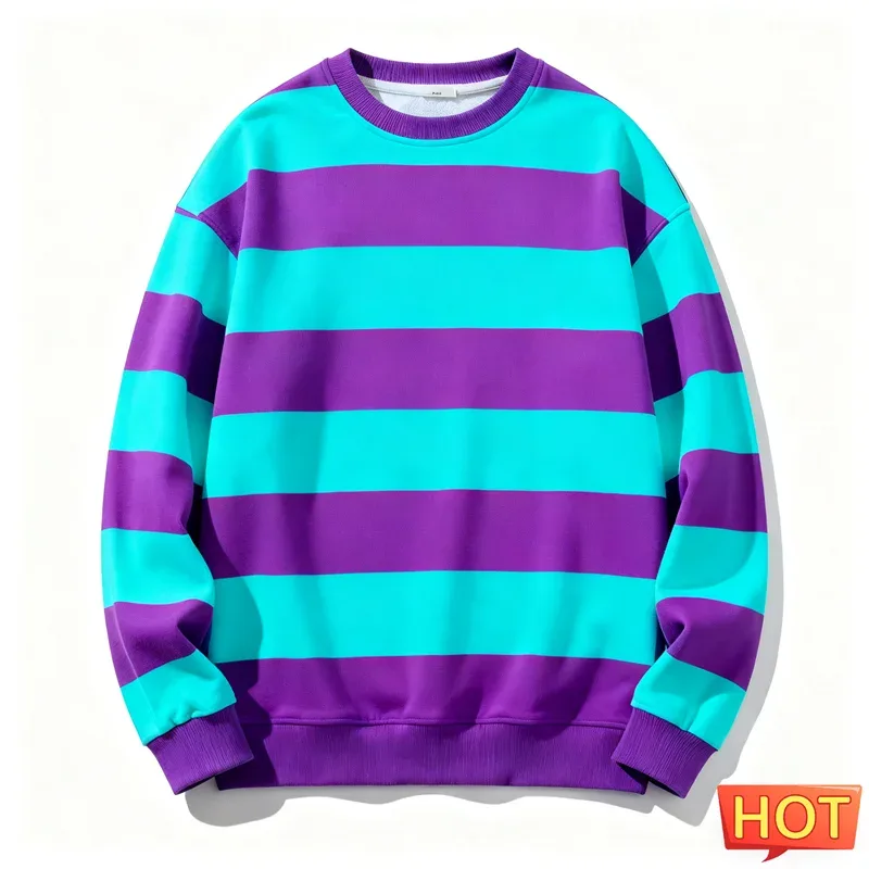 Retro Striped Graphic Sweatshirts For Men Simple Casual Long Sleeve 3D Printed Ugly Sweatshirt Loose Breathable O Neck Pullovers