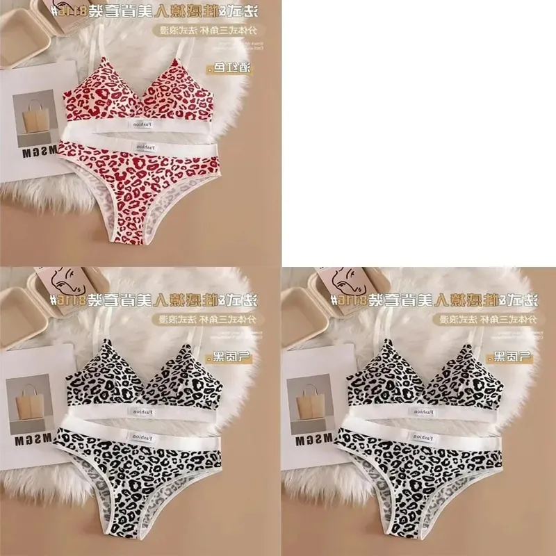 1/3Pcs Seamless Bra Set Low Waist Panties Leopard Bralette Sexy Lingerie Set Vneck Sport Brassiere Female Cotton Underwear — image 19