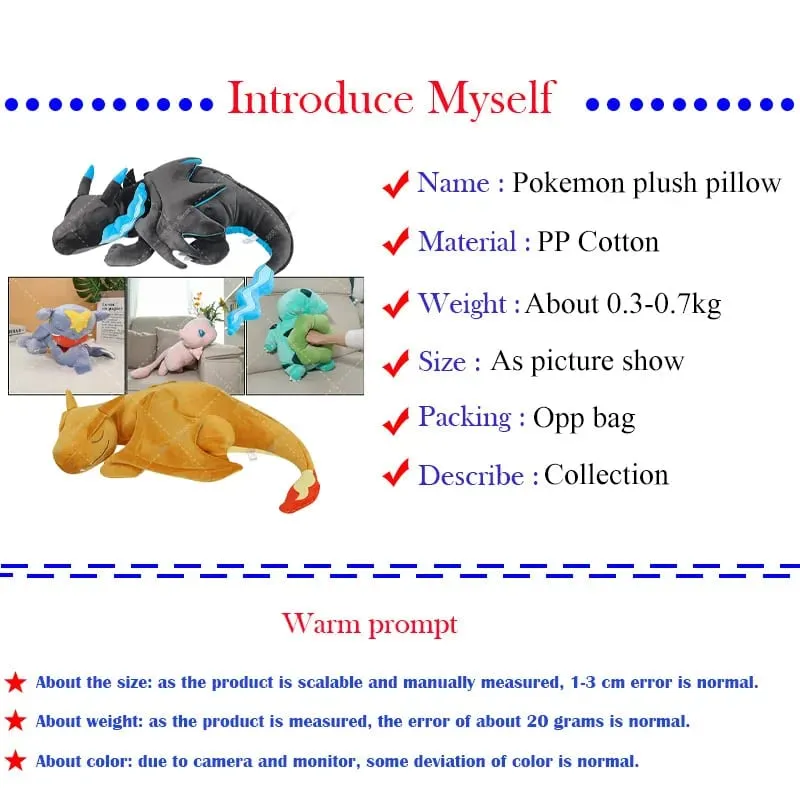 Hot Sale Pokemon Mega Charizard X Sleeping Plush Pillow Series Cute Garchomp Mew Umbreon Cubone Sofa Cushion Stuffed Peluche Toy — image 8