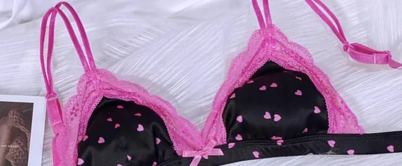 French Style Bralette No Underwire Sexy Lace Trim Small Cup Lingerie Cute 3-Piece Bra Set with Comfort Cup Shape Design S-xl