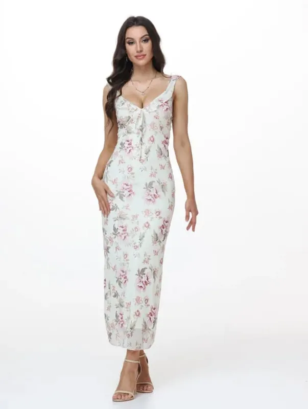 FL New Summer Flower Printed Women's Sexy Low-cut Dress Sleeveless Backless Slim Sling Dresses 2025 Beach Vacation Lady Vestidos — image 10