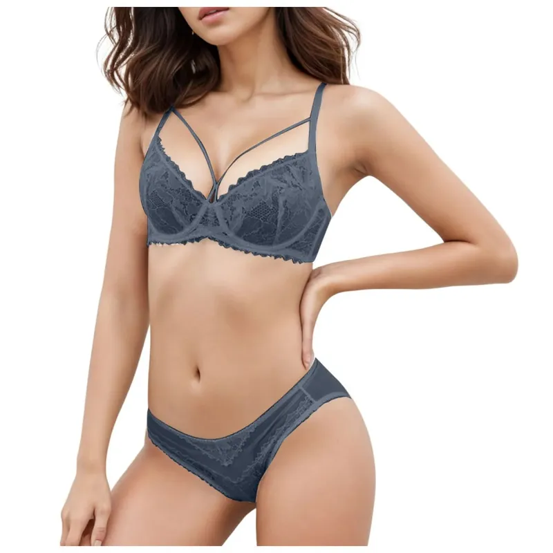 Women Thin Unpadded Sheer Lace Minimizer Bra Panties Set Big Bust Reduce Breathable Elegant Daily Women Lingerie Underwear Set