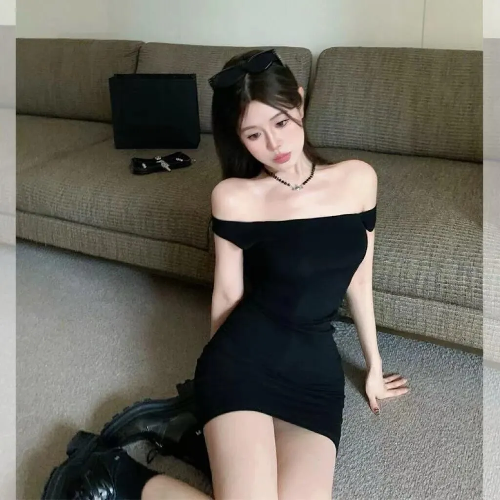 Black Sexy Off Shoulder Dress For Women Spicy Girl Slim Waist Bodycon Short Pencil Skirt Elegant Club Party Dresses — image 4