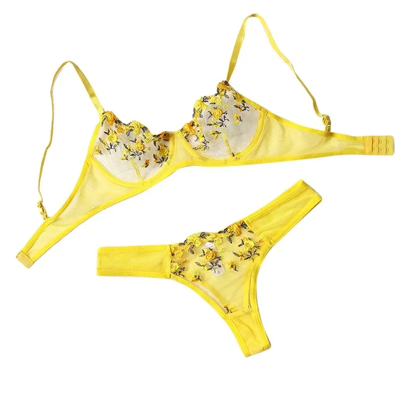 Women Sexy Lace Lingerie Push Up Lingerie Bra And Panty Sets Female Underwear Flower Embroidery Bralette Set — image 1