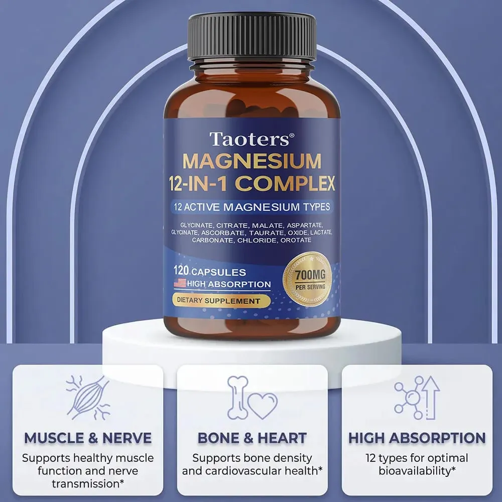 Integratore complesso 12-in-1 di magnesio – Miscela di glicinato citrato malato e taurato ad alto assorbimento da 700 mg per il sonno dei nervi muscolari — image 4