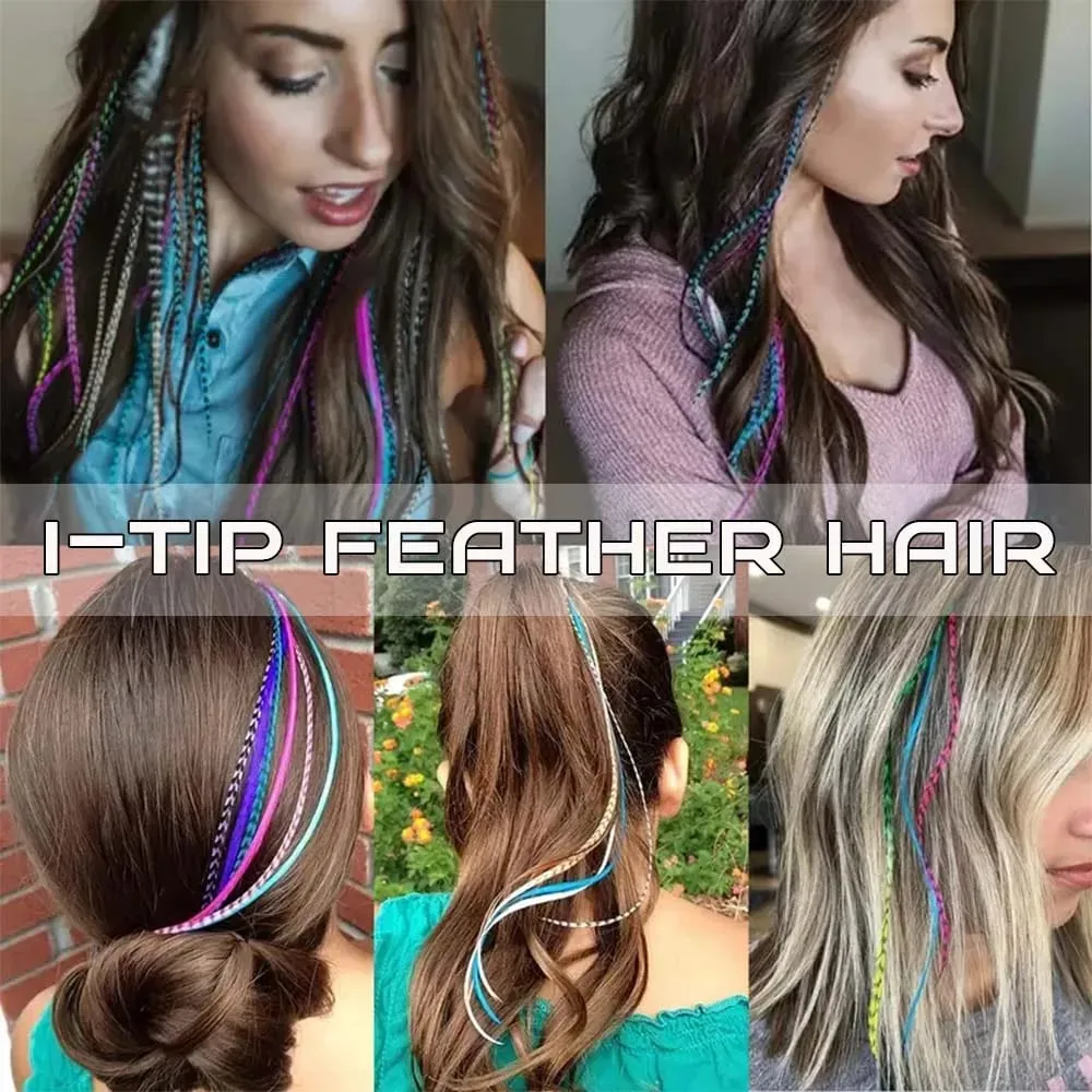 30strands Feather Hair Extension Fake Hair I Tip Rainbow Synthetic Hair 16inch Hairpiece Feather for Hair Extension Y2K Festival — image 7