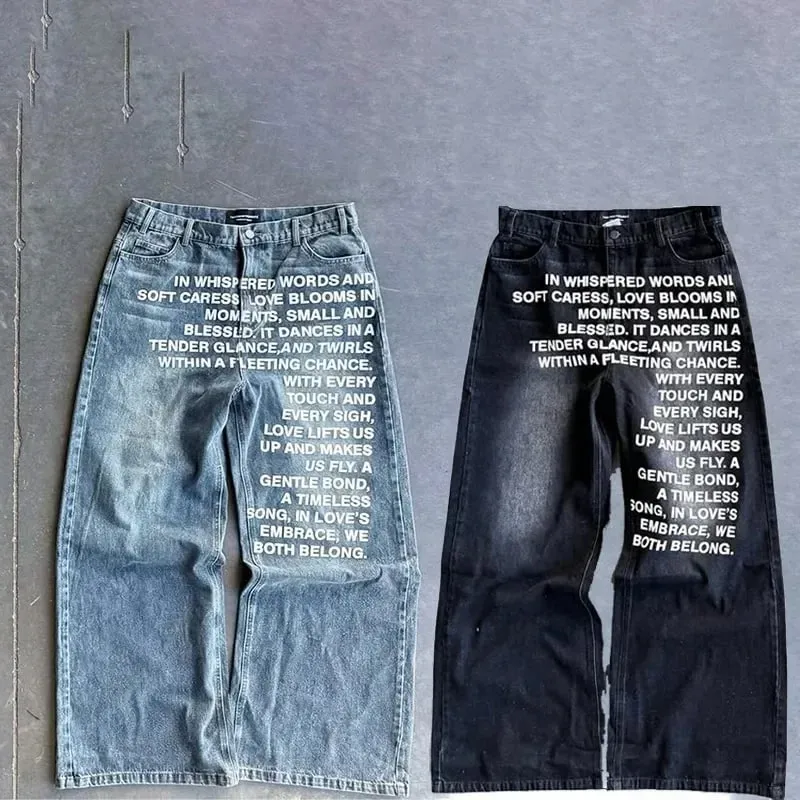 Y2K New Retro Letters Washed Oversized Jeans Fashion Men's and Women's Harajuku Hip Hop Gothic Casual Joker High Street Pants — image 8