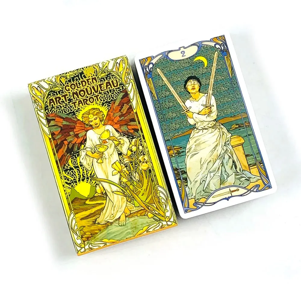Golden Art Nouveau Tarot Cards Deck 78 Tarot Cards Meditation Divination Cards Game Board Games for Beginners & Collectors — image 1