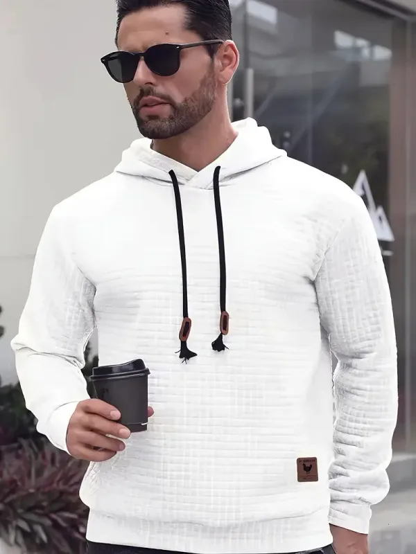 Men's Autumn Winter Jacquard Plaid Hoodie Long Sleeve Casual Pullover Fitness Running Sports Hooded Jacket Activewear Sweatshirt — image 3