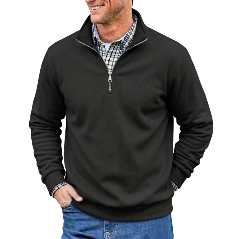 Men Spring and Autumn Half Zip Pullover Sweatshirts Solid Color Outdoor Casual Tops Long Sleeve Hoodie for Sports and Daily Wear
