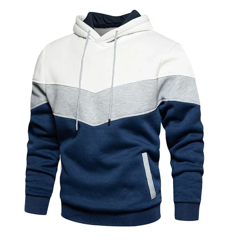 Spring Autumn Fashion splicing Men's Hoodies long sleeve Casual Hoodies Sweatshirts pure color Sweatshirt men tops Pullover — image 3
