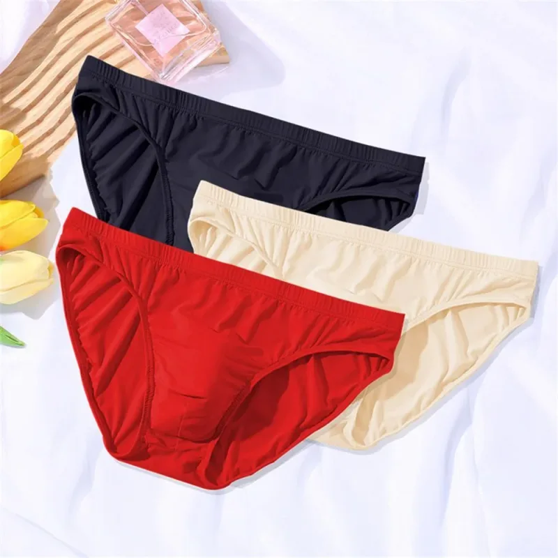 New Big Men's U Convex Underwear Ice Silk Quick Drying Briefs Summer Cool Low Waist Thin Male Underpants Plus Size — image 2