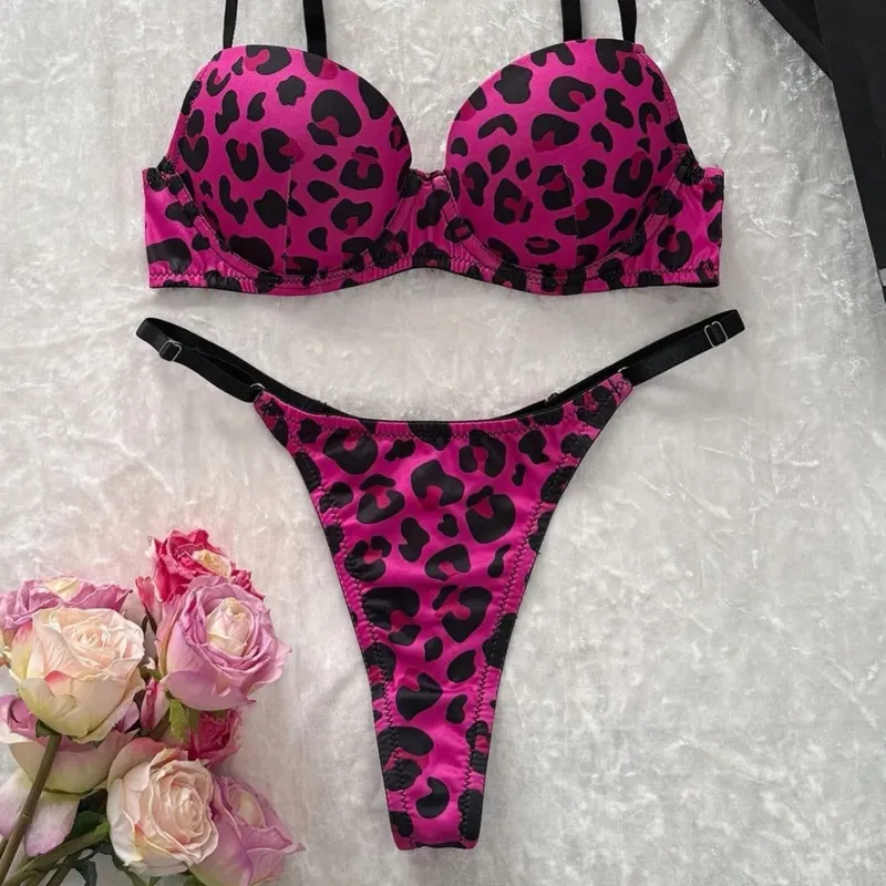 2026 European American Fashion Women Sexy Lingerie Leopard Print Bra Panty Comfortable Push Up Erotic Lingerie Set — image 8