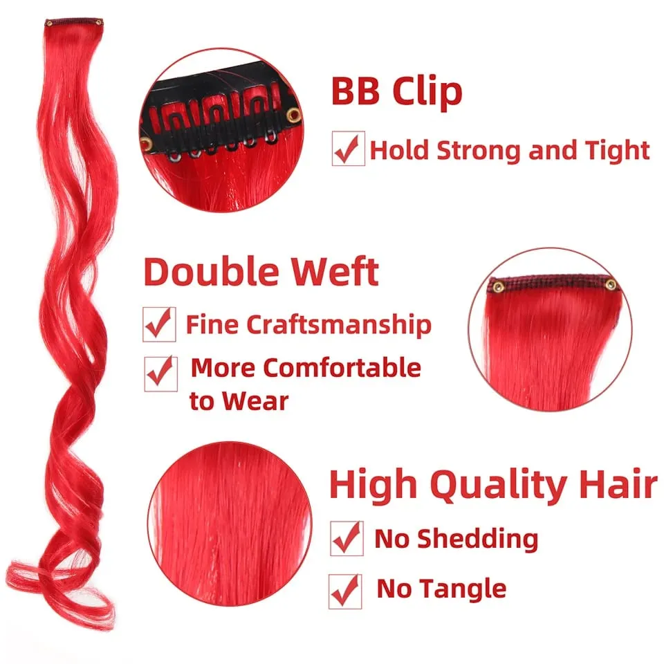 22 Inch Wavy Clip In Hair Extensions Double Weft BB Clip Synthetic Hair No Tangle No Shedding for Women Daily Party Cosplay — image 6