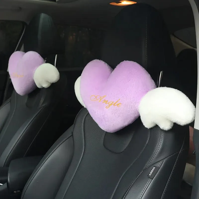 Cute Heart Angel Wings Car Neck Pillow Soft Plush Auto Headrest Pillow Universal Car Seat Head Support Cushion Decor Gift — image 5