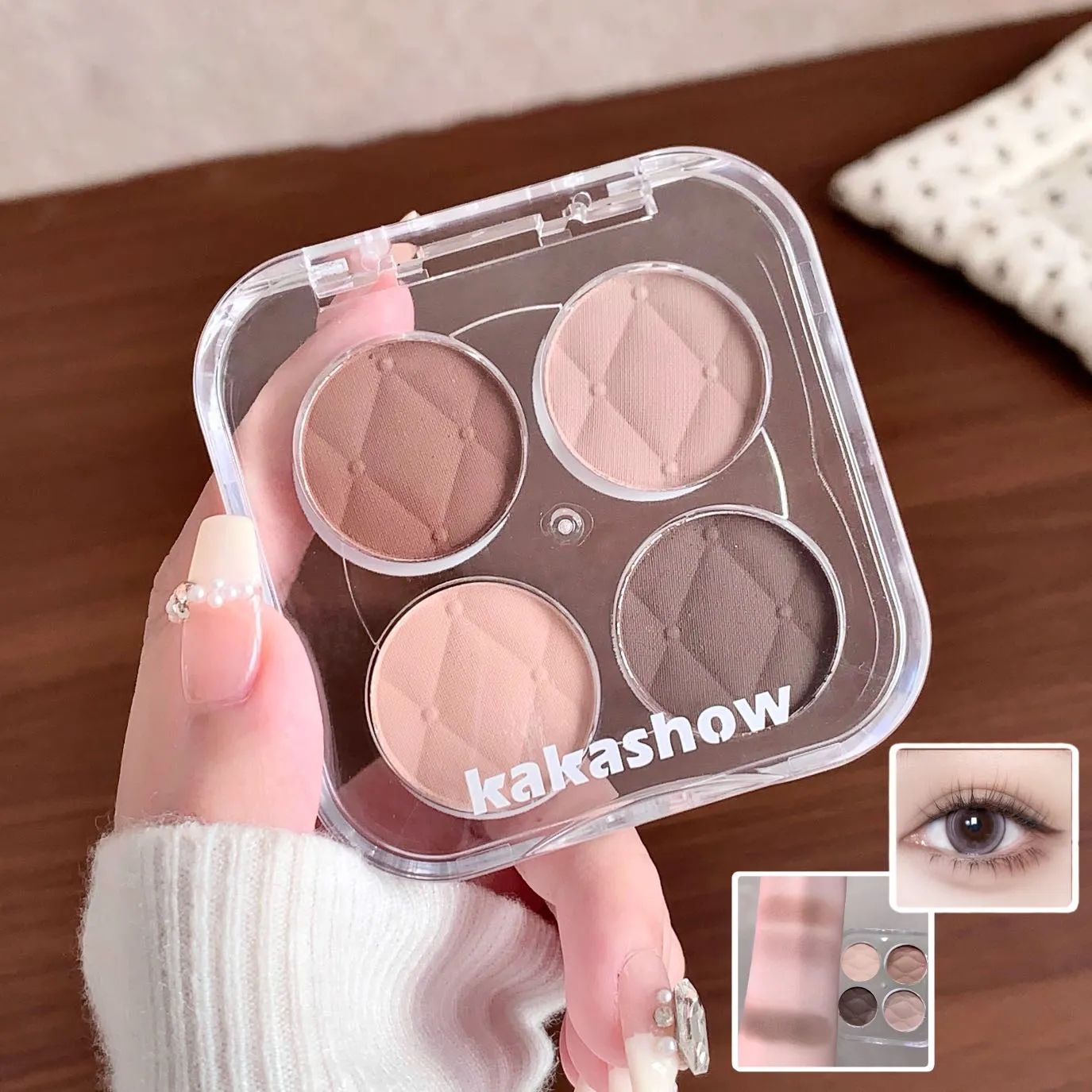 4 Color Eyeshadow Palette Shiny Peach Pink Eye Shadow Matte Milk Tea Eyes Makeup Palette Waterproof Glitter Shimmer Eye Cosmetic