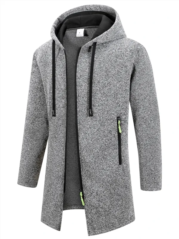 Men's Retro Zipper Jacket Mid Length Windbreaker Spring Autumn Winter Fleece Warm Jackets Fashion Casual Patchwork Yarn Coat — image 11