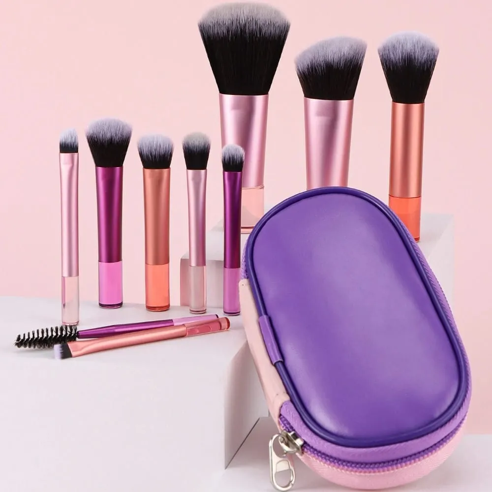 10pcs Makeup Brush Sets Plastic Mini with Bag Multifunctional Makeup Brush Travel Portable Makeup Tool — image 1