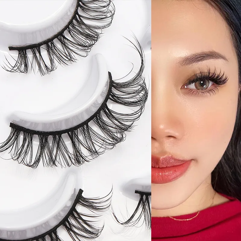10 párů Russian DD Curl Bulk Fluffy Strip Lashes Přírodní měkké umělé řasy Opakovaně použitelné ručně vyrobené řasy pro každodenní a párty — image 4