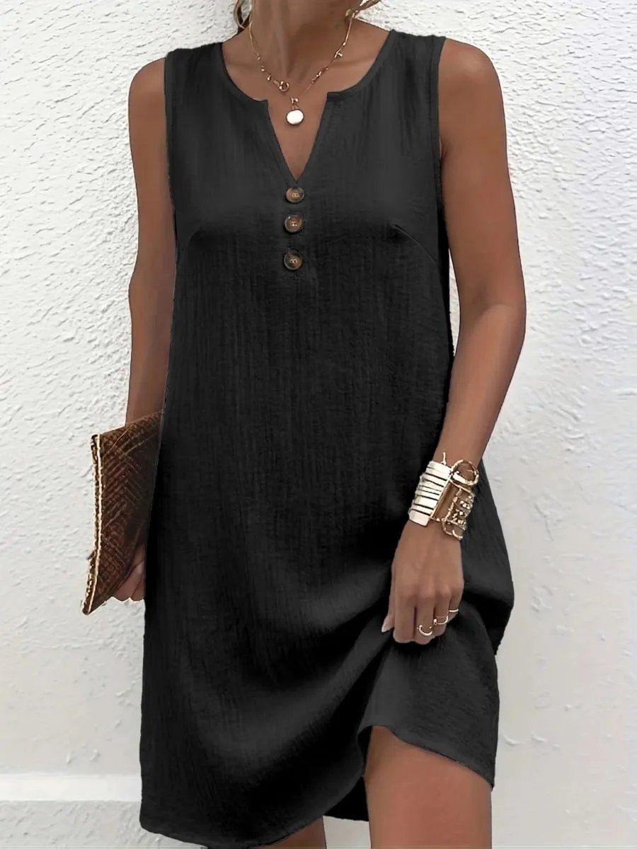 Plus Size Sleeveless Casual Dress with Button Details for Effortless Style and Comfort — image 2