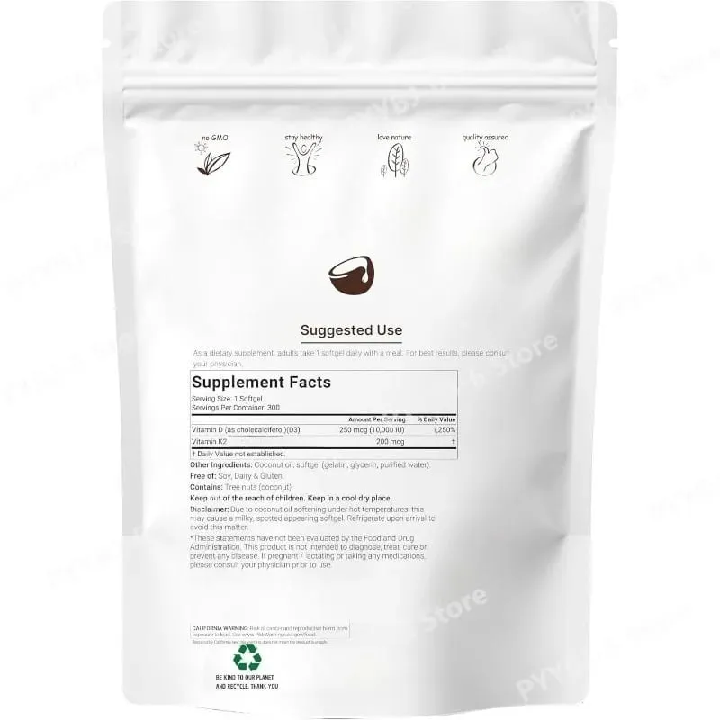 Vitamin D3 & K2 Supplement 10 000 IU Supports Overall Health & Bone Health Non-GMO Gluten Free 300 Softgels for Adult — image 6