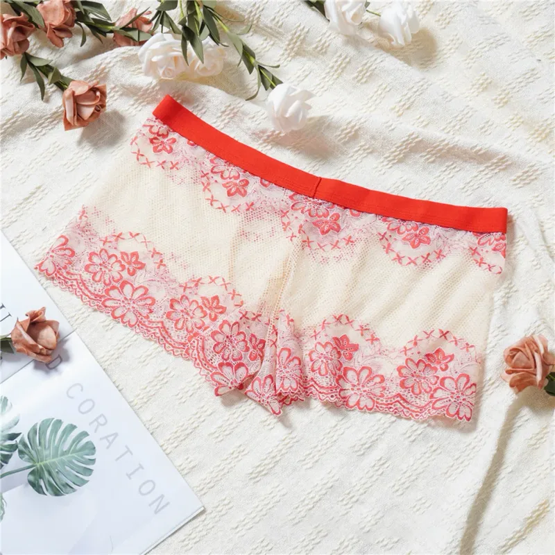 Men Lace Jacquard Mesh Boxer Shorts Underwear Hollow Temptation Exotic Trunks Silk Soft Quick Dry Breathable Sexy Panties — image 29