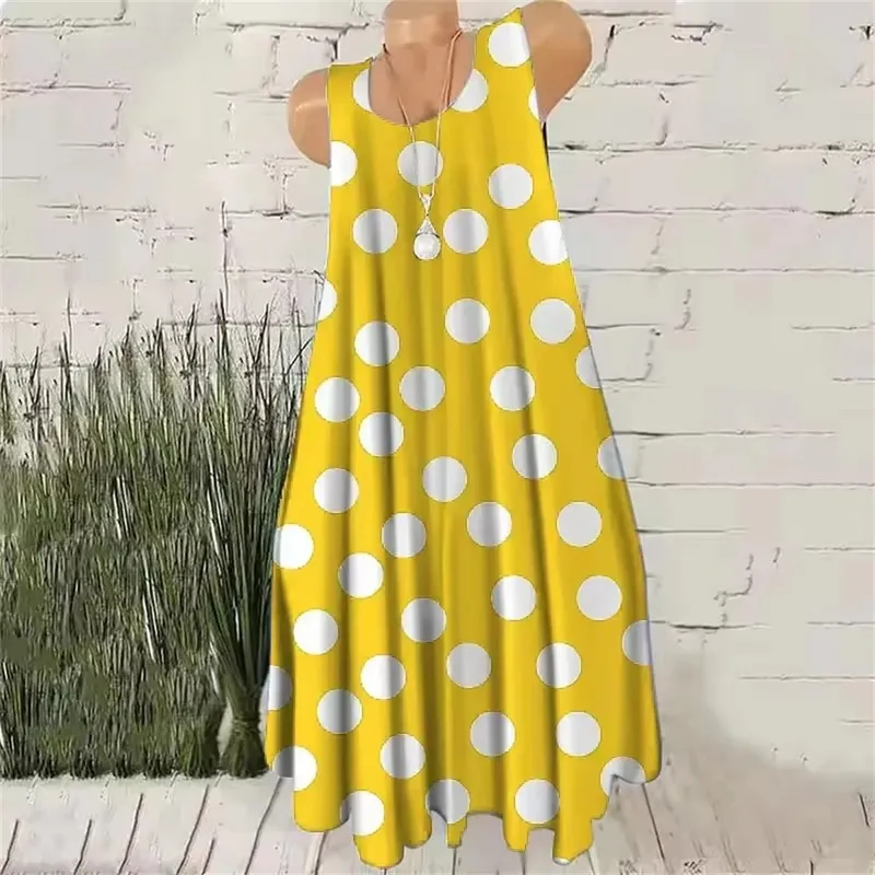 Women's Sleeveless O-Neck Versatile Fashion Dresses 3D Dot Print Streetwear Summer Mini Dress Loose Casual Ladies A-Line Dress — image 2